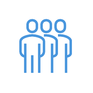 blue icon of three men standing in a row representing now hiring section of website